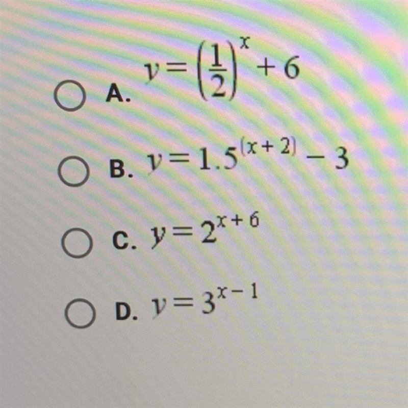 Which one of the following equations could describe the graph above?-example-1