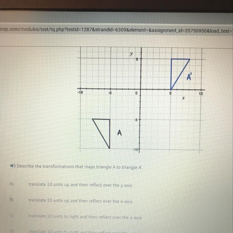 Describe the transformations that maps triangle A to triangle A-example-1