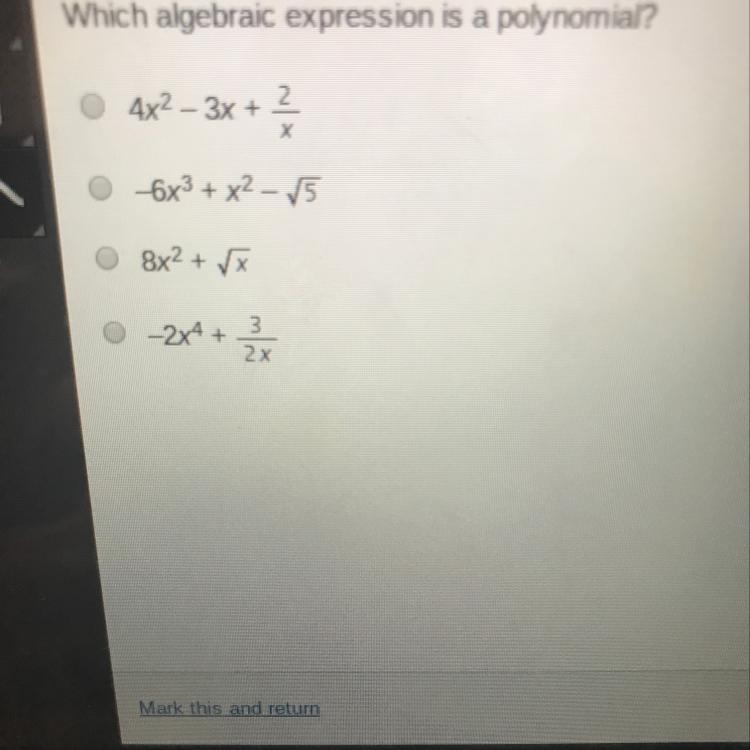 Which algebraic expression is a polynomial?-example-1