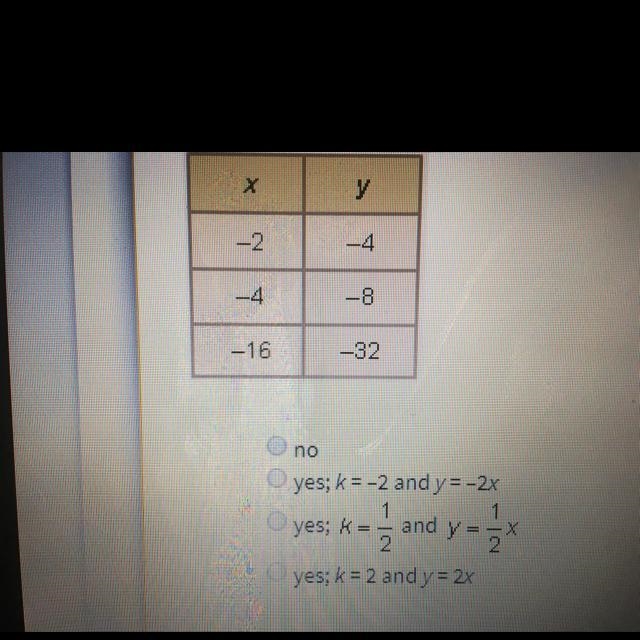 Determine wether y varies directly with x. If so find the constant of variation and-example-1