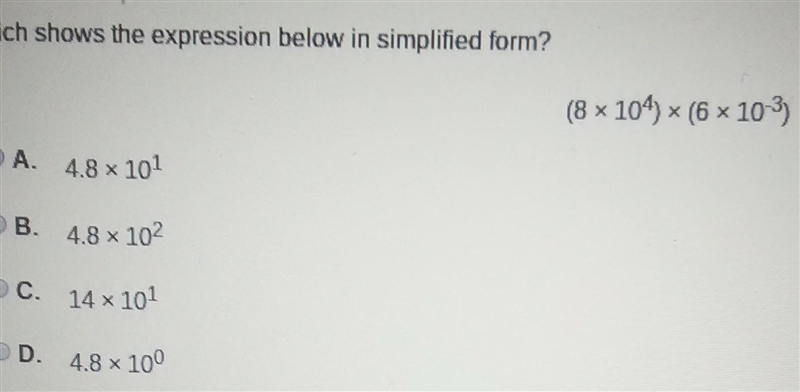 Which shows the expression below in simplified form? ​-example-1