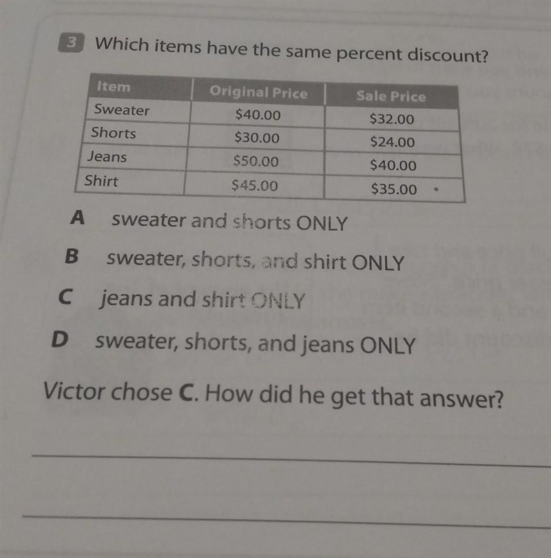 Which items have the same percent discount?​-example-1