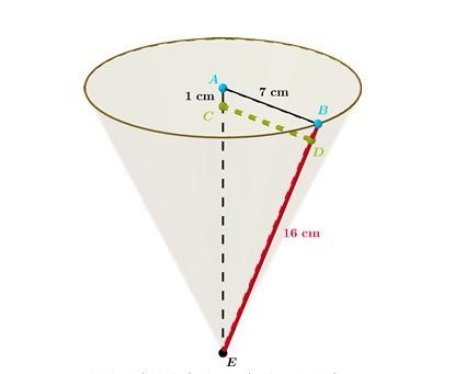 What is the radius of the filled region of the cone, namely CD, rounded to the nearest-example-1