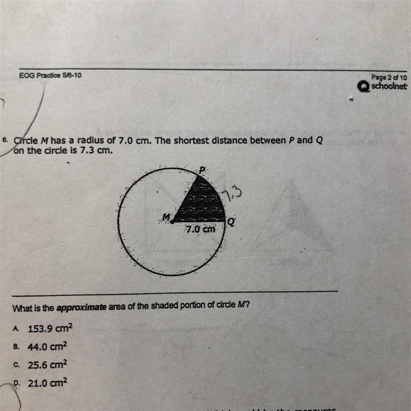 Please help, find the shaded portion of the circle’s area.-example-1