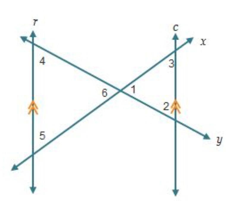 Line r is parallel to line c. What angle is congruent to ∠3 A. ∠2 B. ∠4 C. ∠5 D. ∠6-example-1