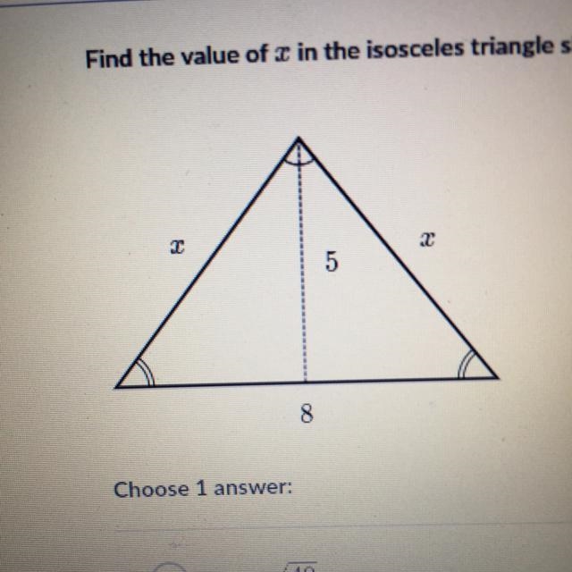 Find the value of x shown in the isosceles triangle shown below 40 POINTS!!-example-1