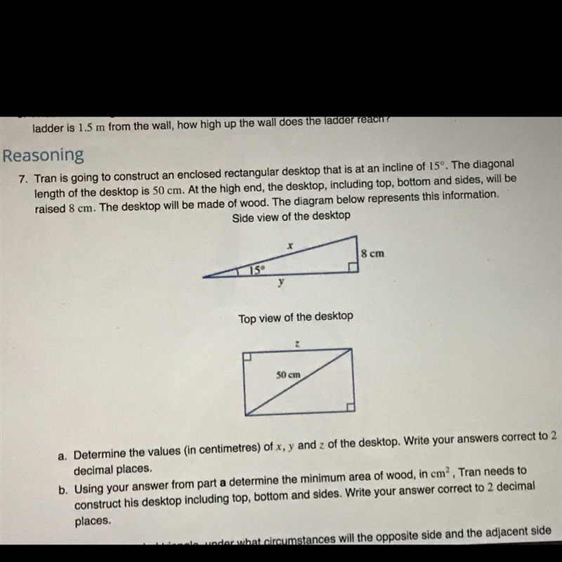 Find z of the diagonal triangle. Also, complete b.-example-1