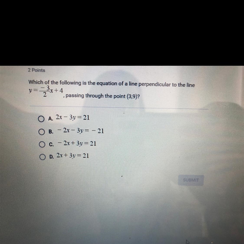 Which of the following is the equation of a line perpendicular to the line 7= –3/2 x-example-1