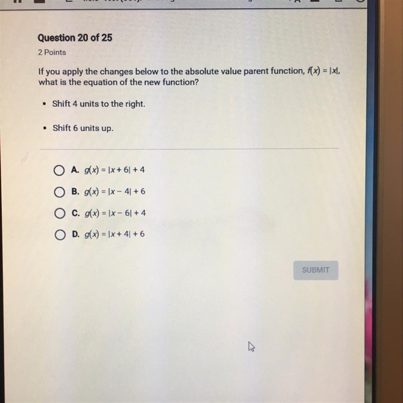 If you apply the changes below to the absolute value parent function, f(x) = |x|,what-example-1