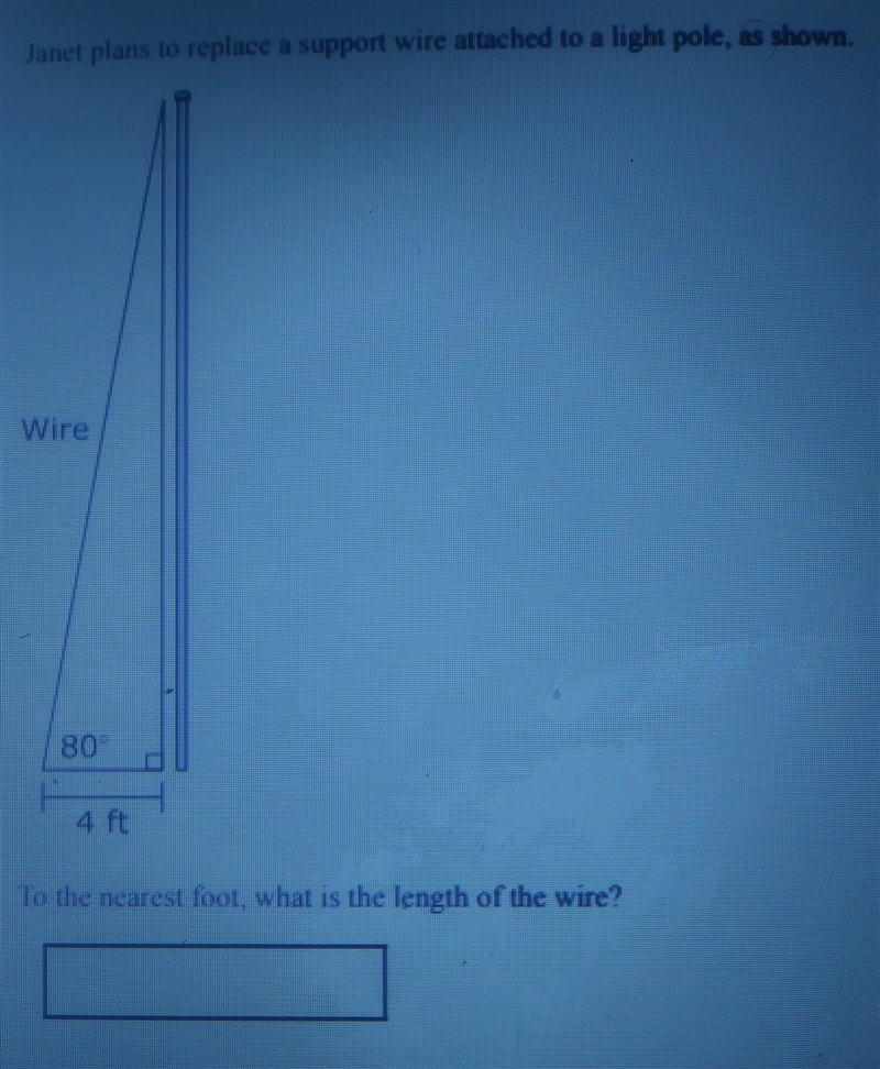 Janet plans to replace a support wire attached to a light pole, as shown To the nearest-example-1