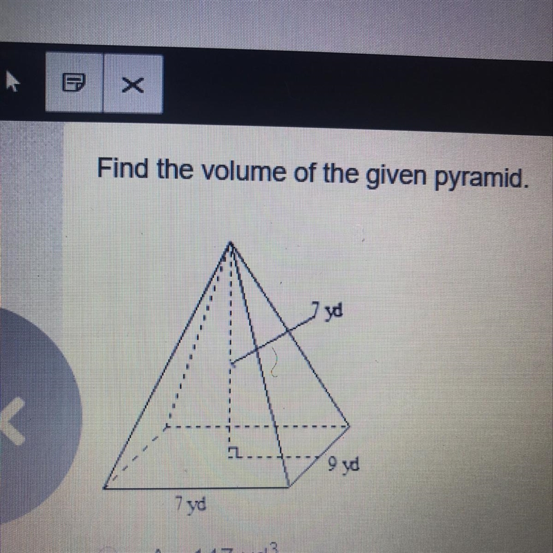 Find the volume of the given pyramid-example-1