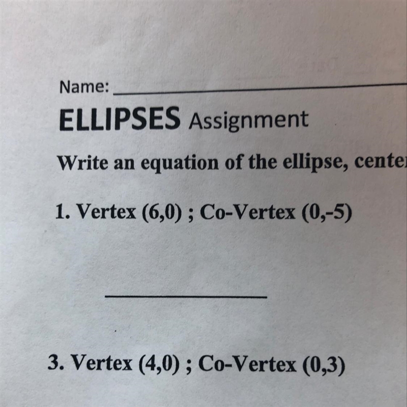 Write an equation of the ellipse centered at the origin given its vertex and co vertex-example-1