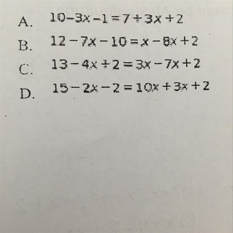 Which of these equations does not have any solutions?-example-1