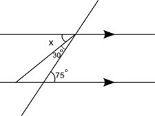 A pair of parallel lines is cut by a transversal, as shown below. What is the measure-example-1