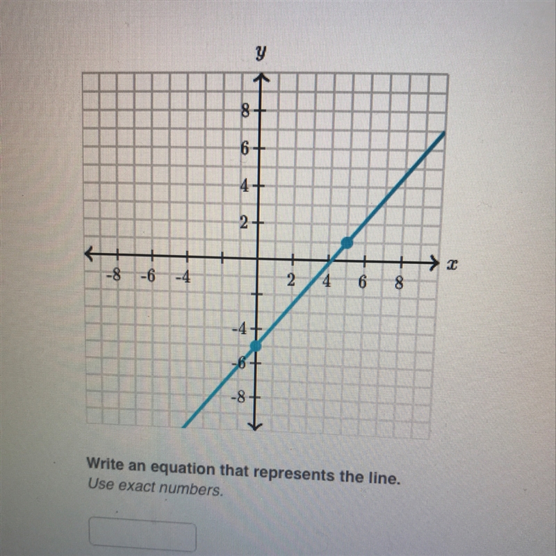 Write an equation that represents the line use exact numbers-example-1