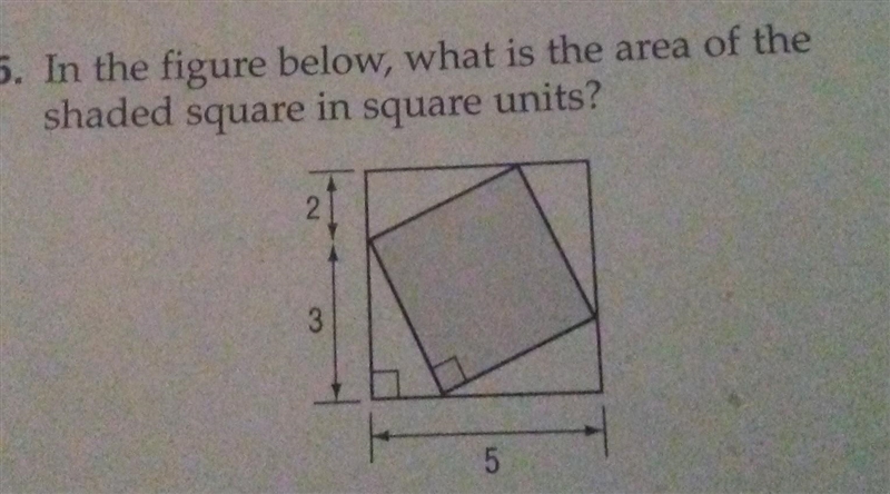 16. In the figure below, what is the area of the shaded square in square units?​-example-1