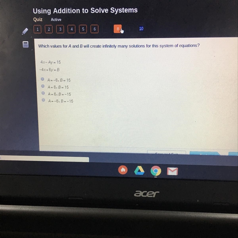 Which values for a b will create infinitely many solutions?-example-1