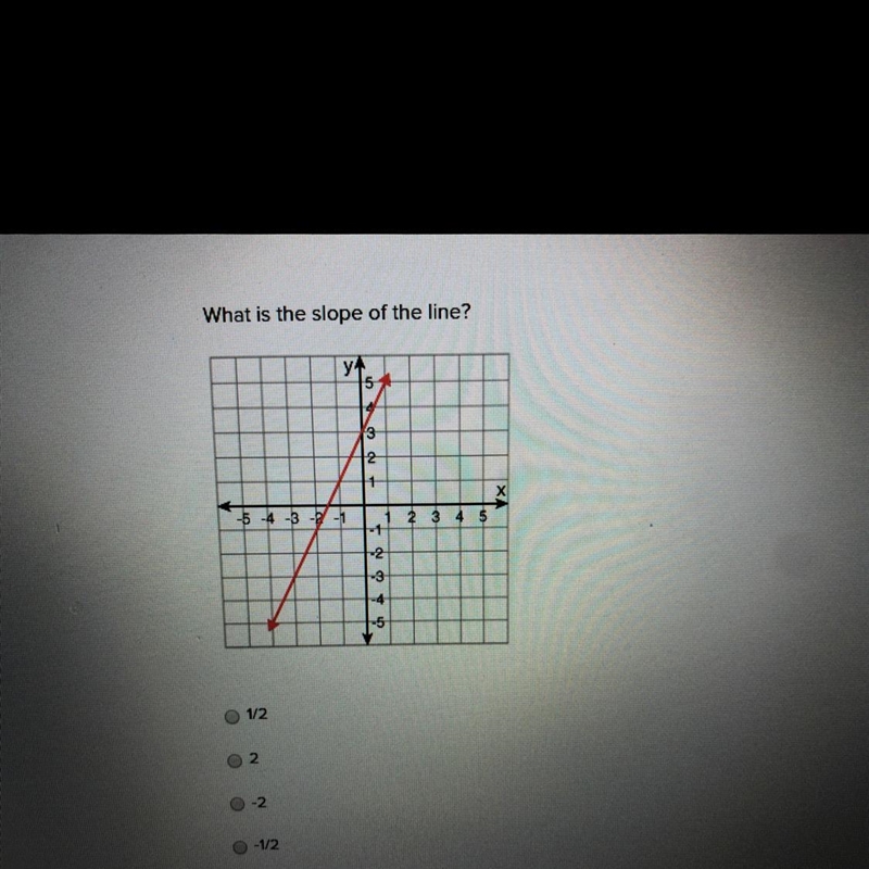 What is the slope of the line A. 1/2 B. 2 C. -2 D. 1/2-example-1