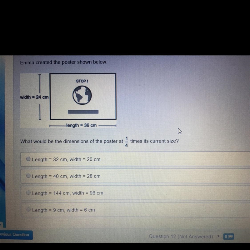 What would be the dimensions for the poster at 1/4 times it’s current size-example-1