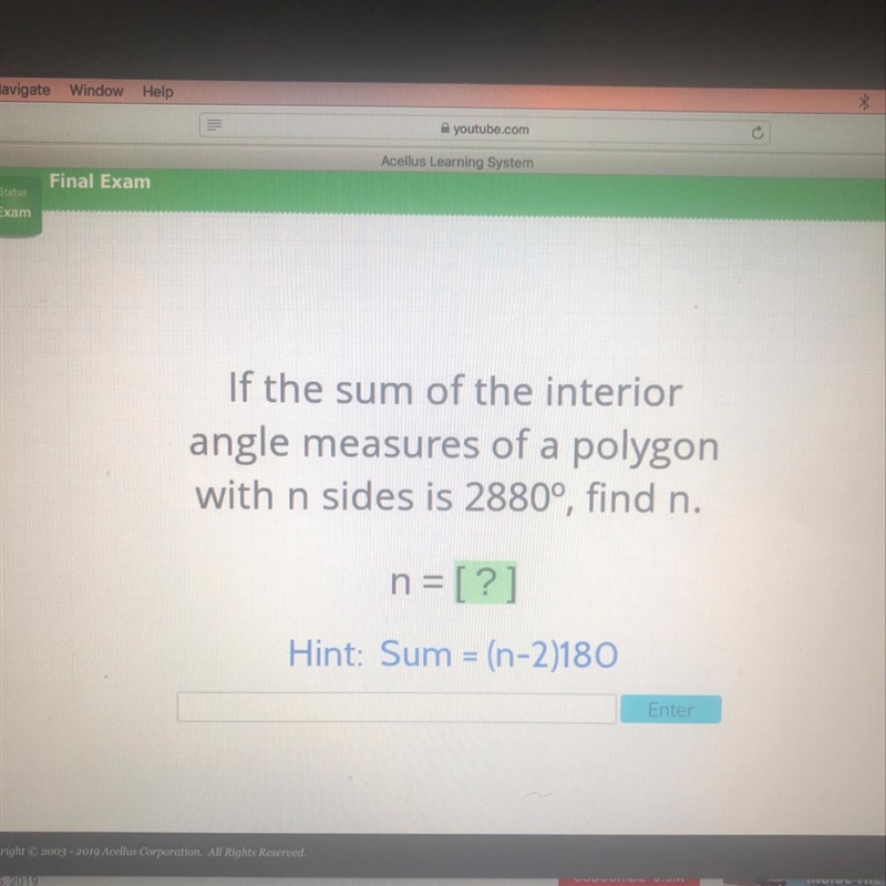 If the sum of the interior angle measures of a polygon with n sides is 2280 degrees-example-1