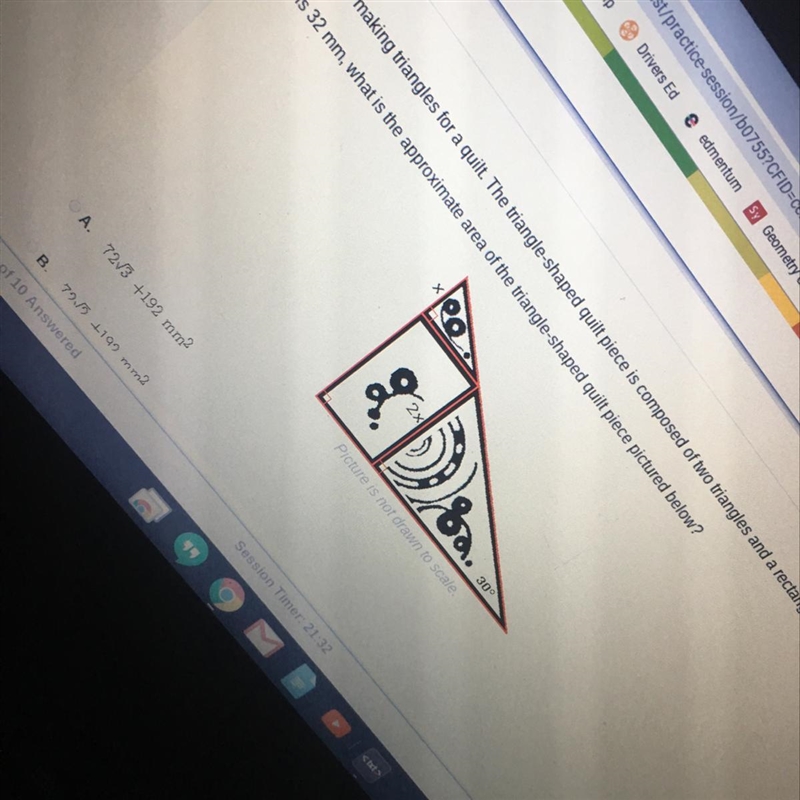 If x is 32 mm what’s the area of the triangle-example-1