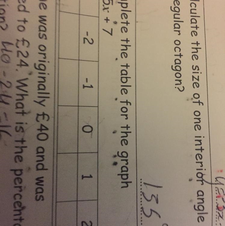 Complete the table for graph y= -5x +7-example-1