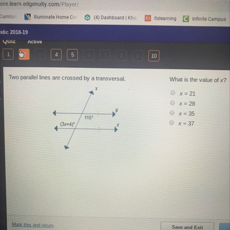 Two parallel lines are crossed by a transversal what is the value of x-example-1