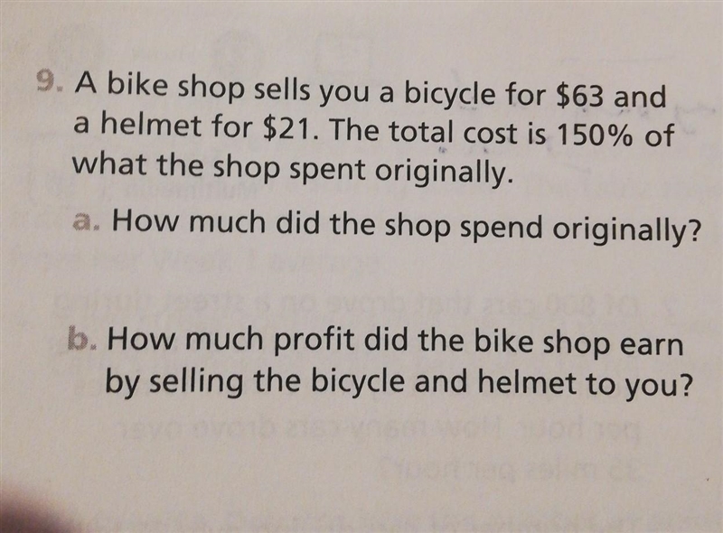 9. A bike shop sells you a bicycle for $63 and a helmet for $21. the total cost is-example-1