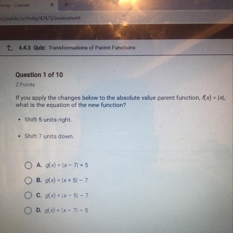 If you apply the changes below to the absolute value parent function, f(x) =|x| what-example-1