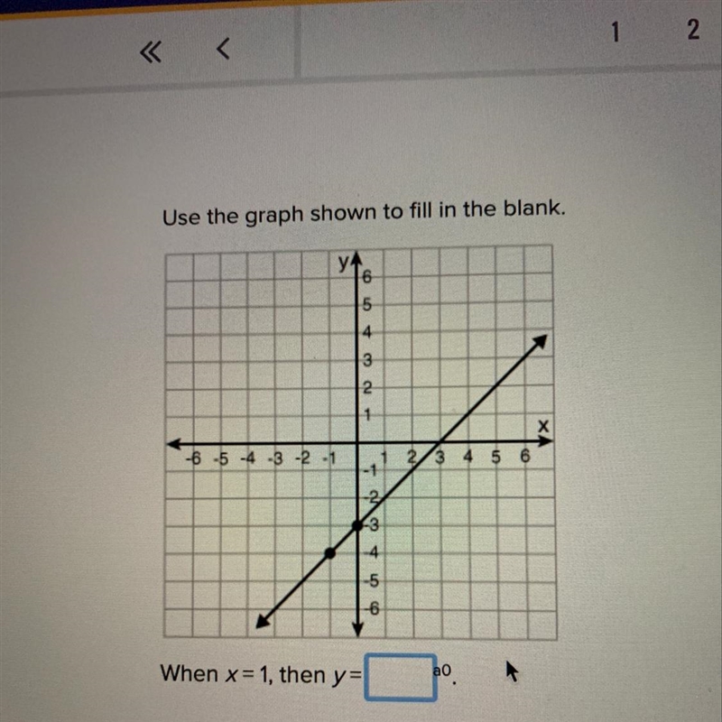 Use the graph shown to fill in the blank When x = 1, then y=-example-1