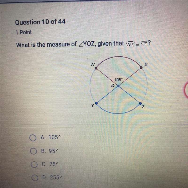 What is the measure of YOZ given that WX =YZ-example-1