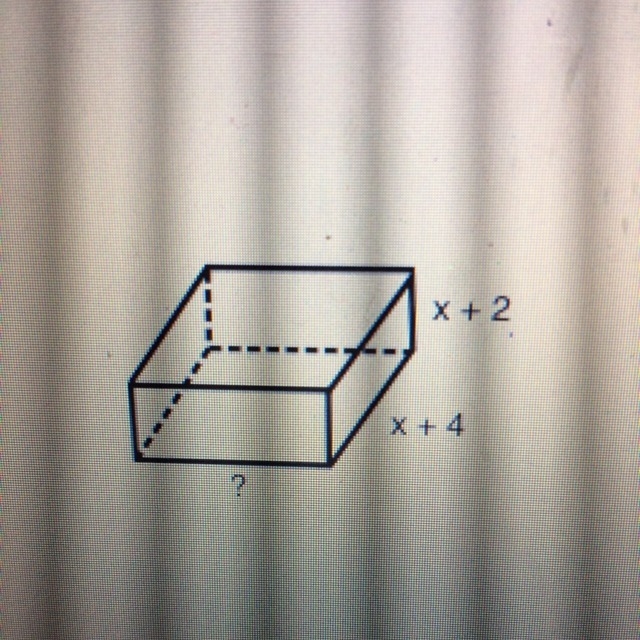 The formula for volume of this rectangular prism is: v=2x^3+17x^2+46x+40 find an expression-example-1