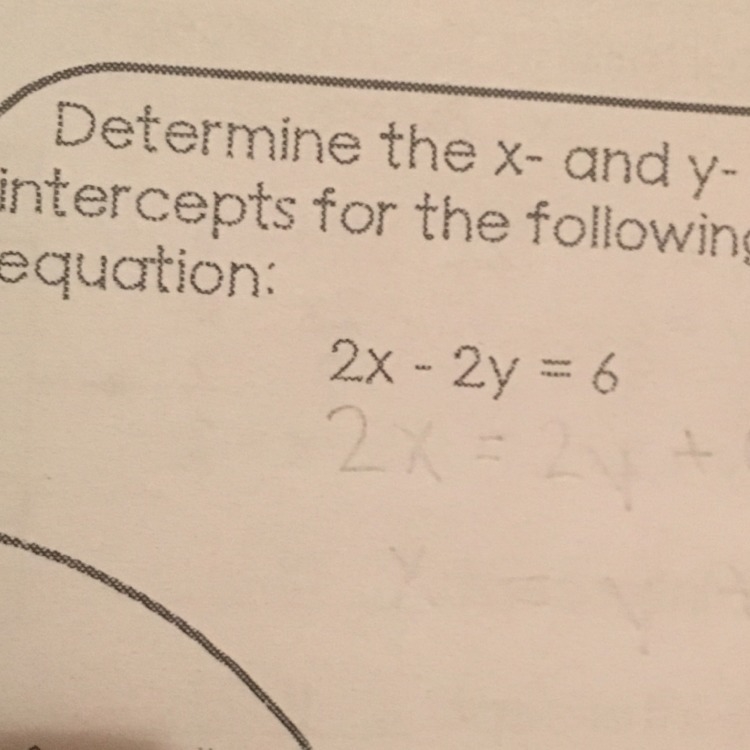 Solve for x and y intercepts-example-1