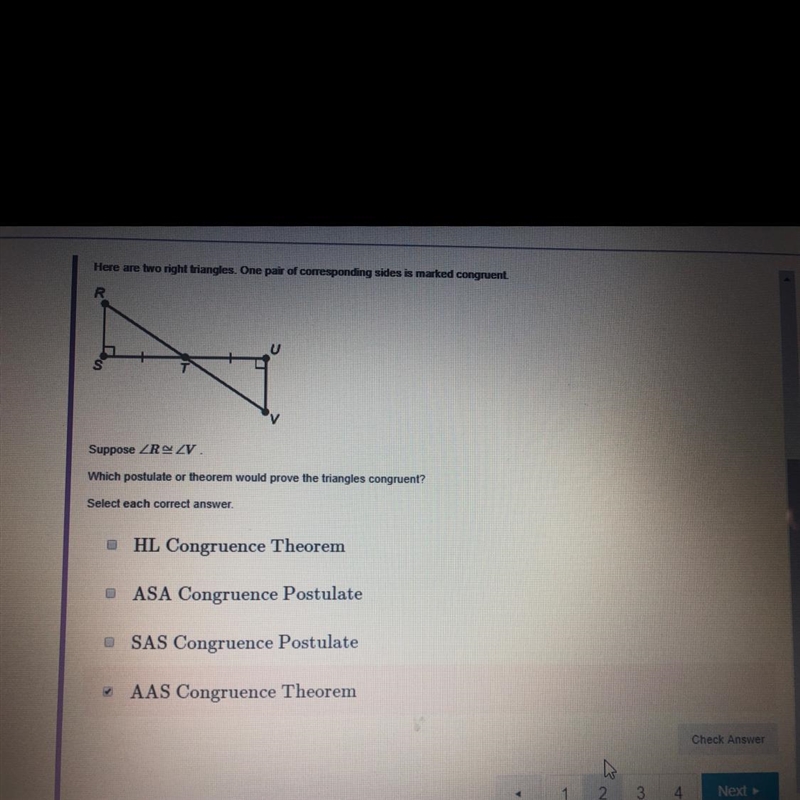 Here are two right angles.one pair of corresponding sides is marked congruent.-example-1