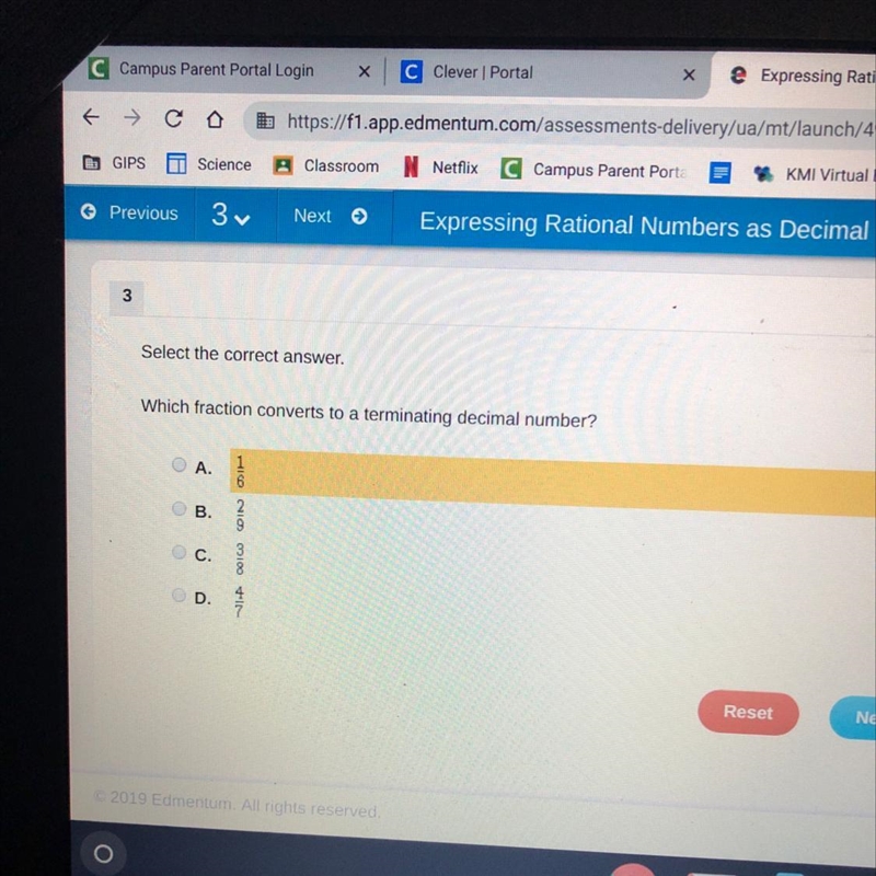 Which fraction converts to a terminating decimal number-example-1