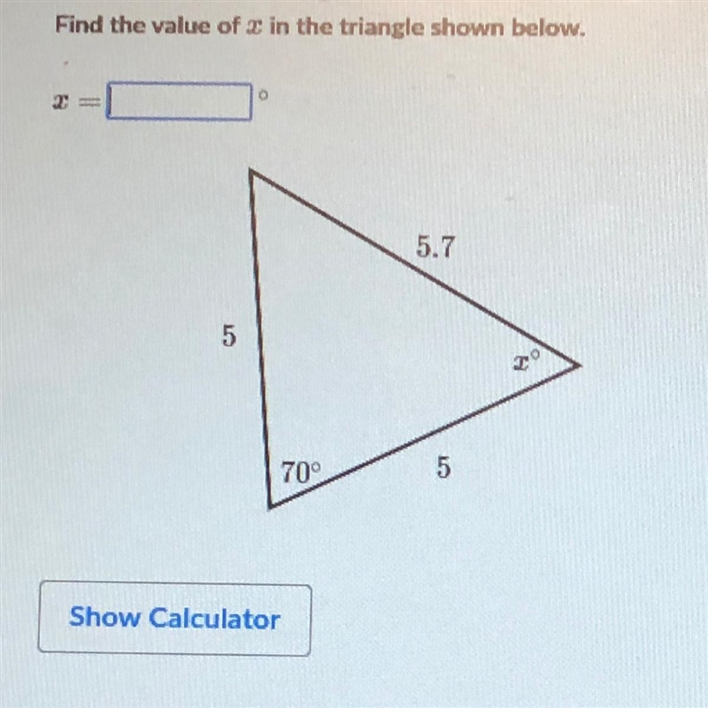 Find the value of x in the triangle-example-1