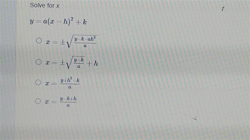 Solve for x. y=a(x-h)^2+k-example-1