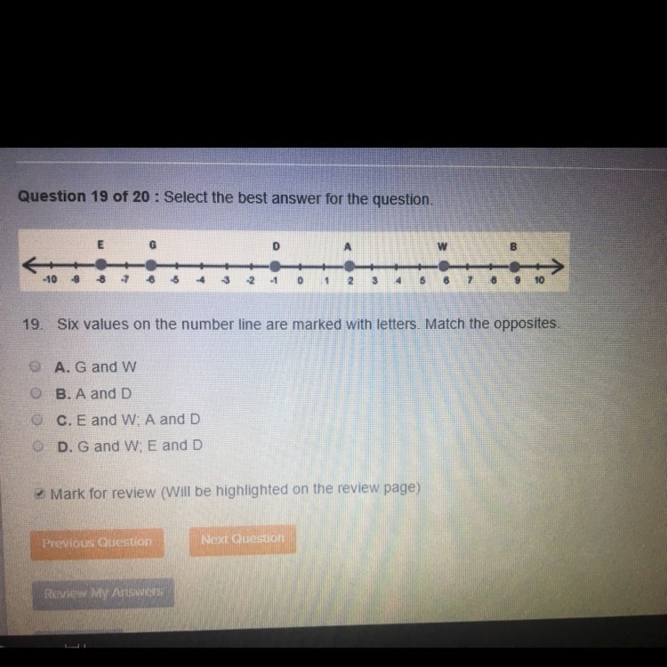 Six values on the number line are marked with letters. Match the opposite.-example-1