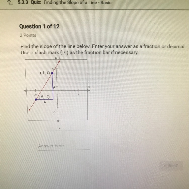 Find the slope of the line below . Enter your answer as a fraction or decimal. Use-example-1