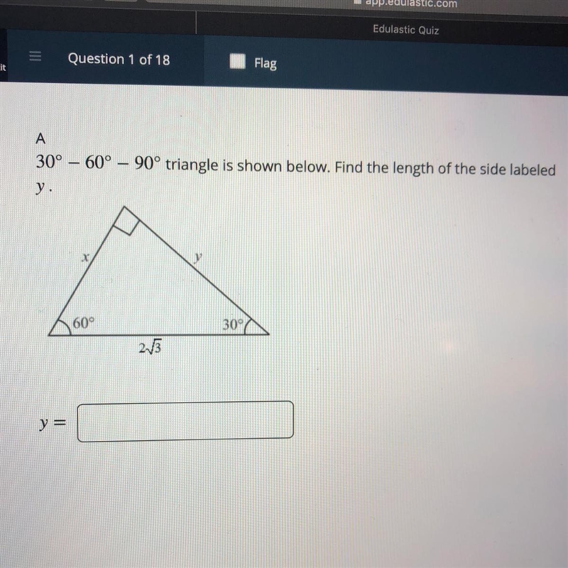 How do i find the length of side labeled y?-example-1