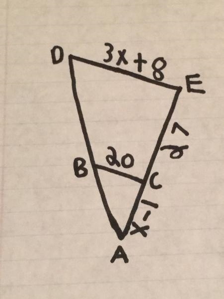 △ABC ~ △ADE. Find x.-example-1