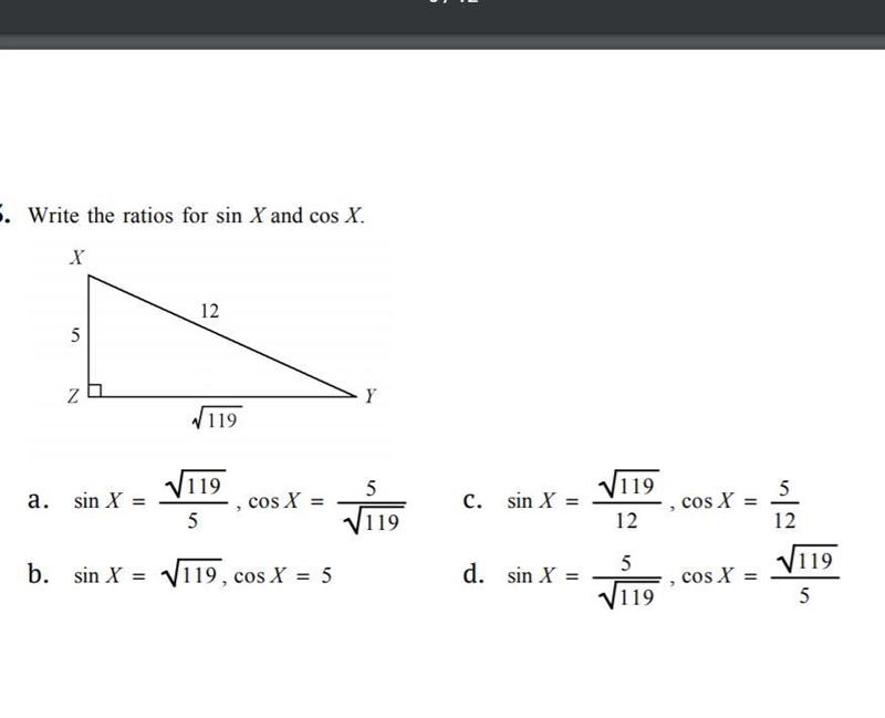 Write the ratios for sin X and cos X.-example-1