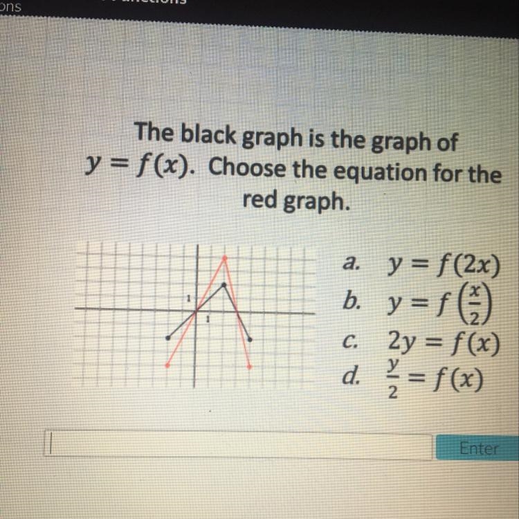 The black graph is the graph of y=f(x). Choose the equation for the red graph. Need-example-1