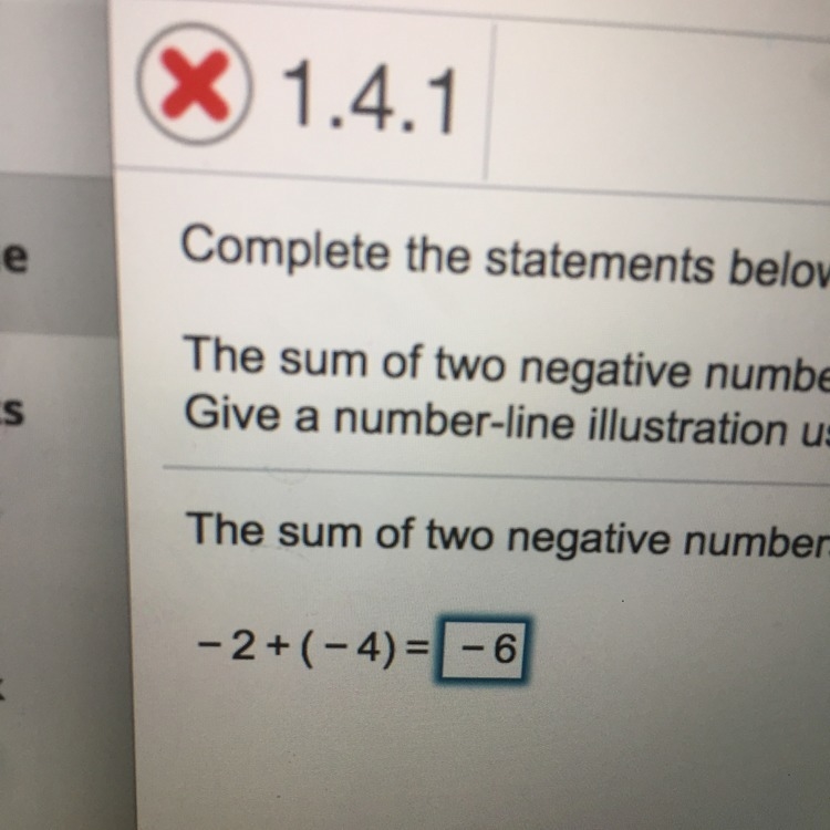 What is negative two plus negative four equal-example-1