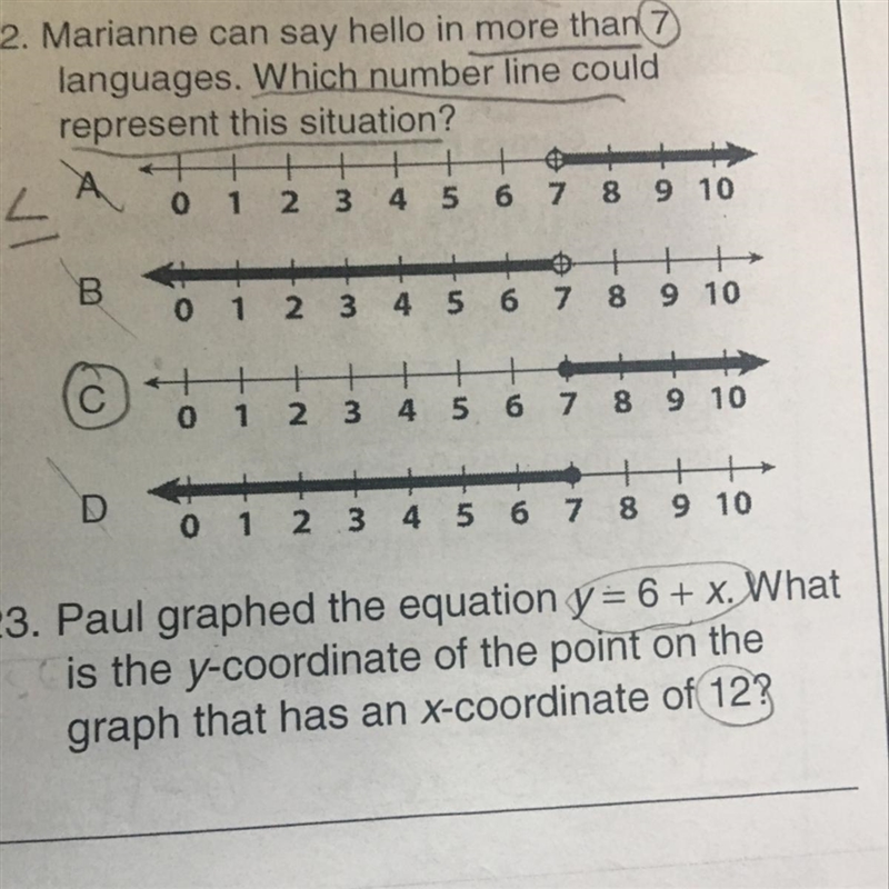 Paul graphed the equation y=6 + x. What is the y-coordinations of the point on the-example-1