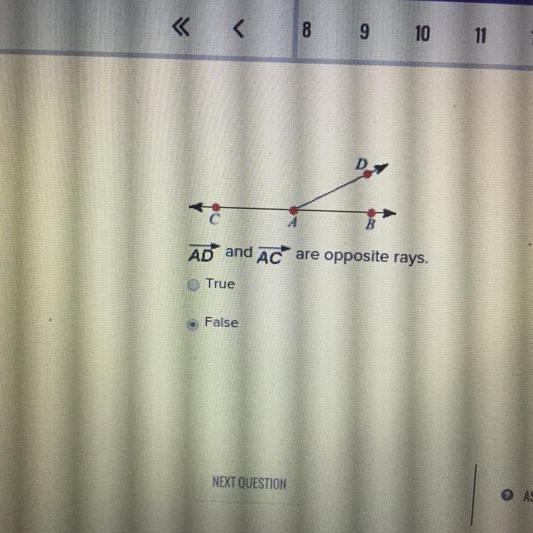 AD and ac are opposite rays. True False-example-1