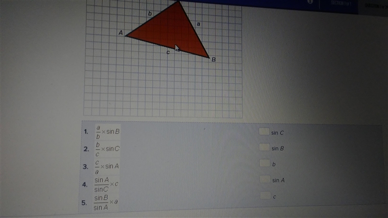 Match each value with its formula for ABC. (the triangle has C at the top sorry)-example-1