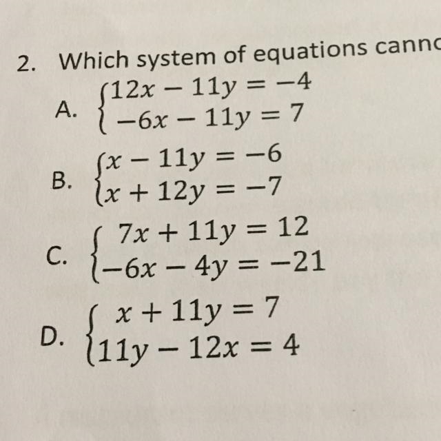 Which system of equation cannot be directly solved by applying the elimination method-example-1