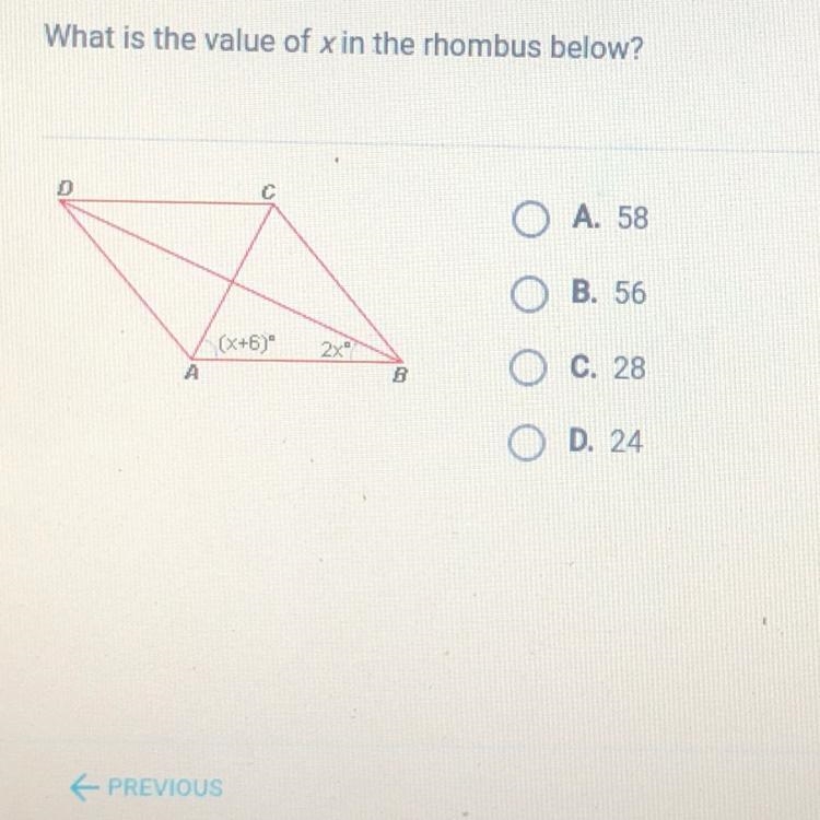 !!!15POINTS!!! What is the value of x in the rhombus below? (( picture plus answer-example-1