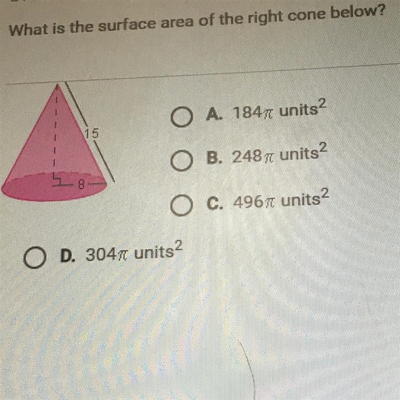 What’s the surface area of the right cone below? 8;15-example-1